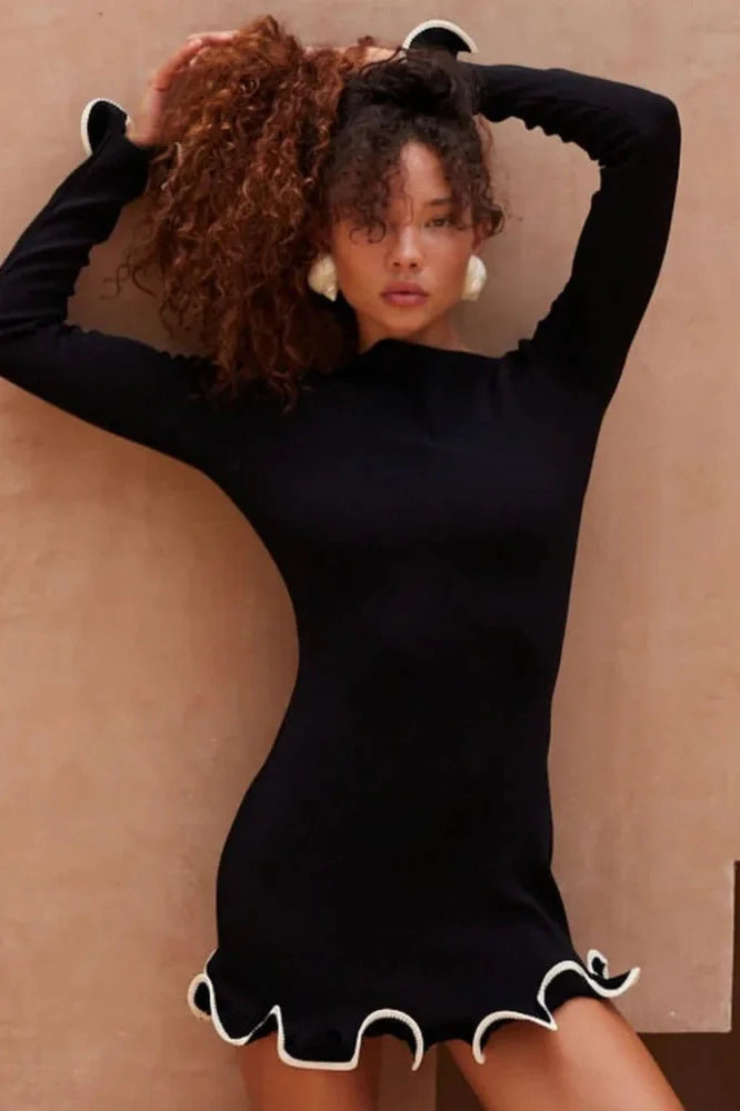 Long Sleeve Pullover O-Neck Mini Dress
