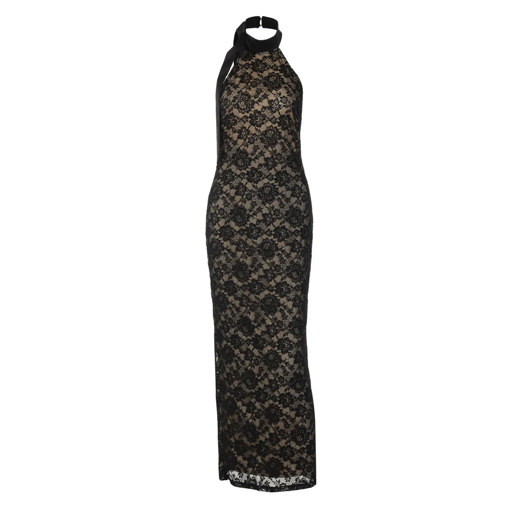 Lace Backless High Waist Slim Maxi Dress
