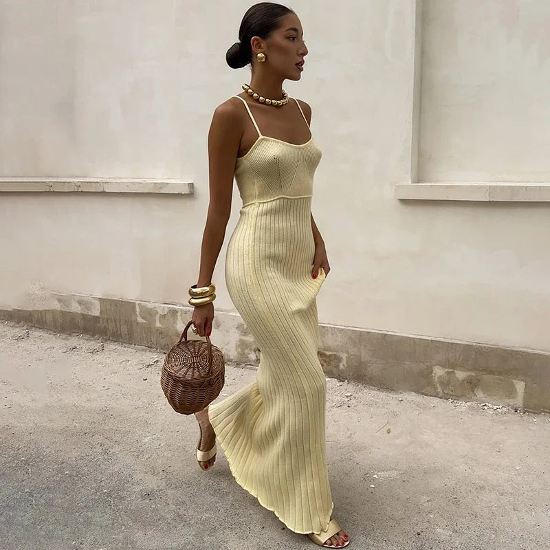 Elegant Knitted Sleeveless Bodycon Maxi Dress