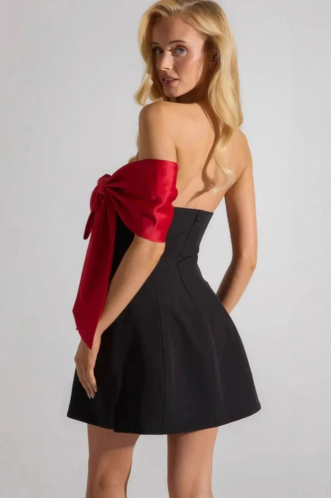 Off-Shoulder Patchwork Strapless Bodycon Mini Dress