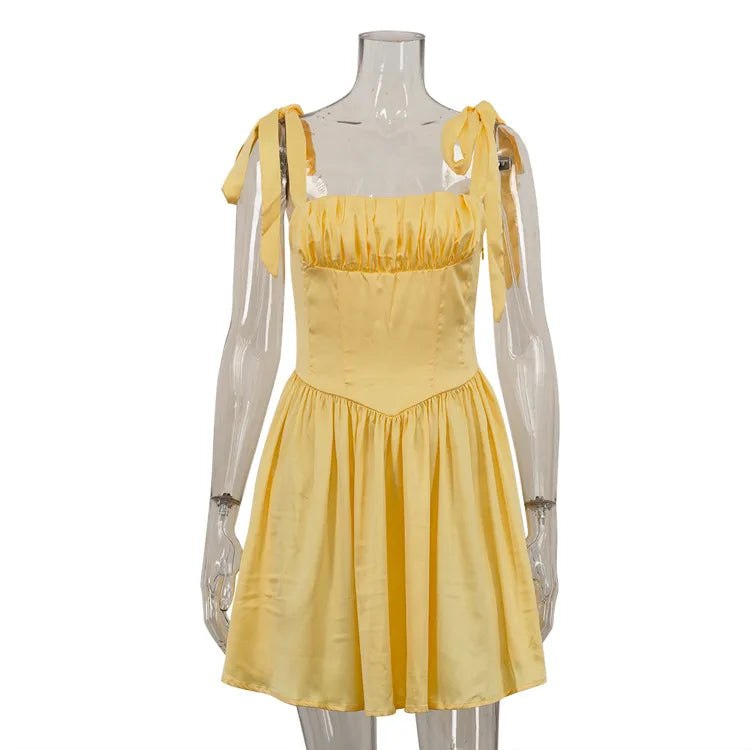 Sleeveless Lace Up Strapless A-Line Mini Dress