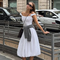 Off Shoulder Slim A-line Midi Dress