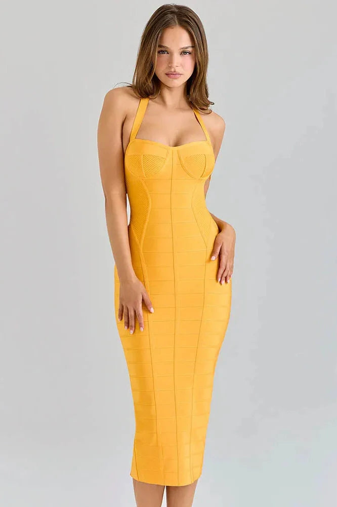 Backless Off-Shoulder Sleeveless Bodycon Midi Dress