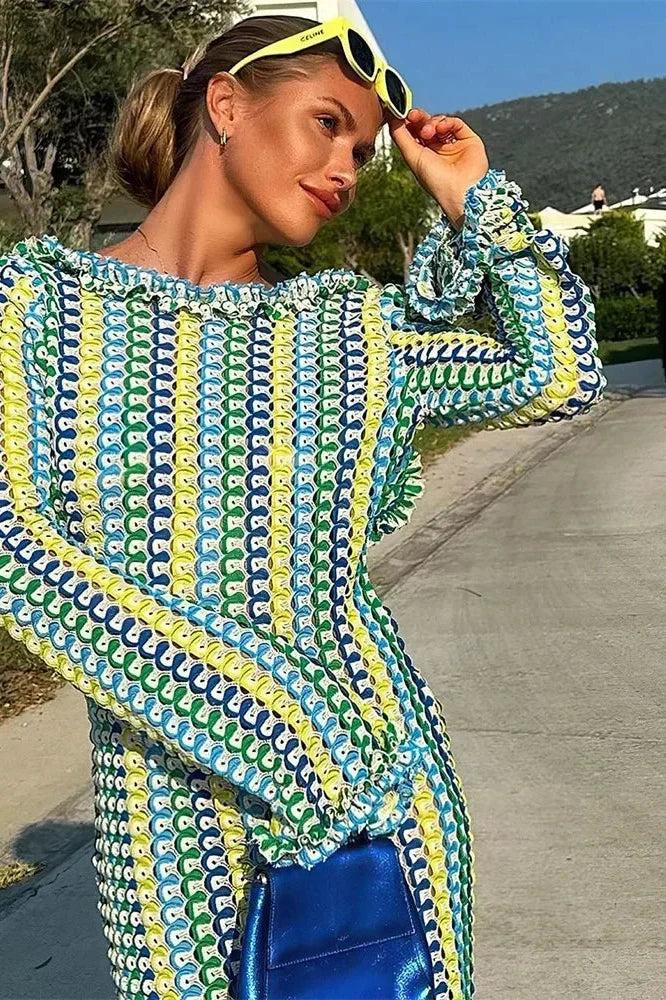 Hollow Out Lace Backless Patchwork Loose Maxi Dress