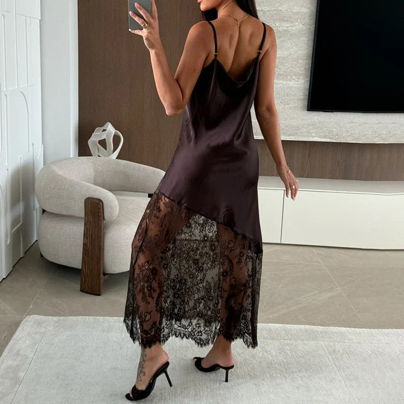 Elegant Lace V Neck Maxi Dress