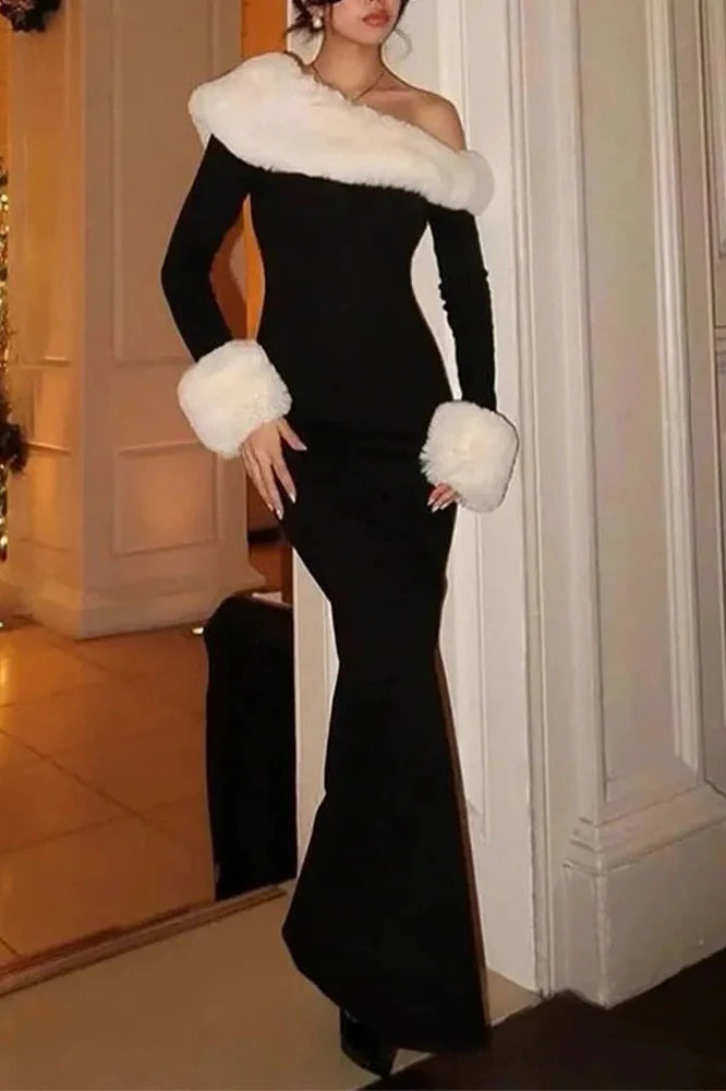 Elegant Slash Collar Slim Maxi Dress