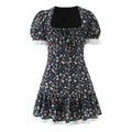 Lace Up Print Patchwork Mini Dress