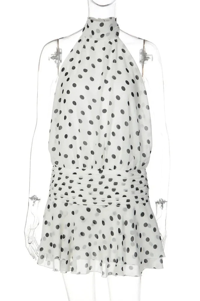 Backless Off-Shoulder Pleated Lace-Up Mini Dress