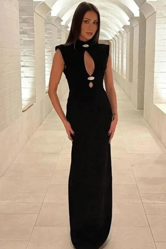 Elegant Hollow-Out Slim Round Neck Sleeveless Maxi Dress