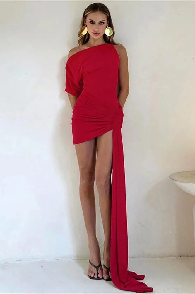 One-Shoulder Slim Patchwork Bodycon Mini Dress
