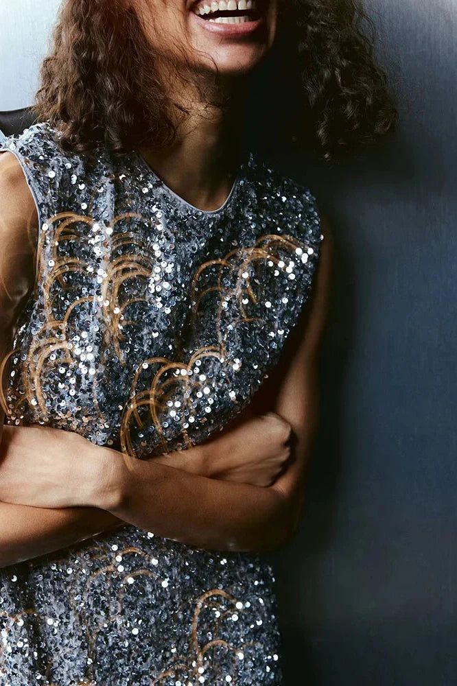 Backless Sleeveless A-line Sparkle Mini Dress