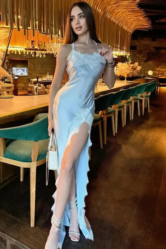 Elegant Slit Backless Loose Lace-Up Sleeveless Maxi Dress