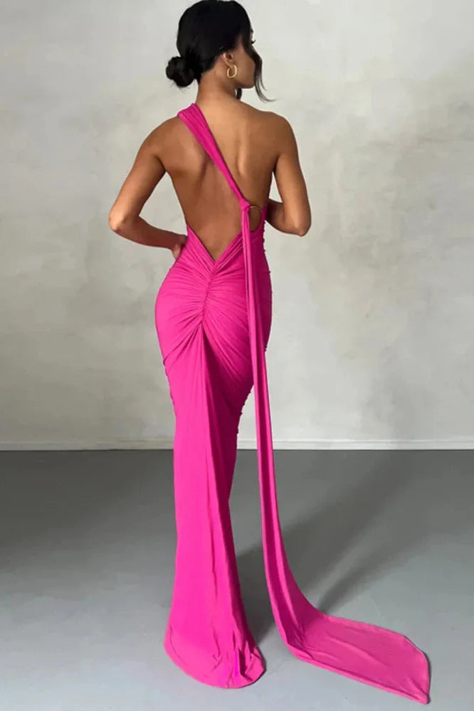 Oblique Shoulder Sleeveless Backless Maxi Dress