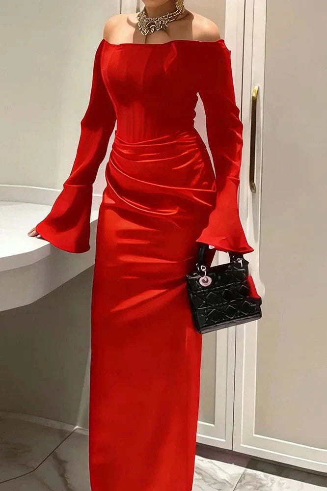 Elegant Off-Shoulder High Waist Pleated Maxi Dress