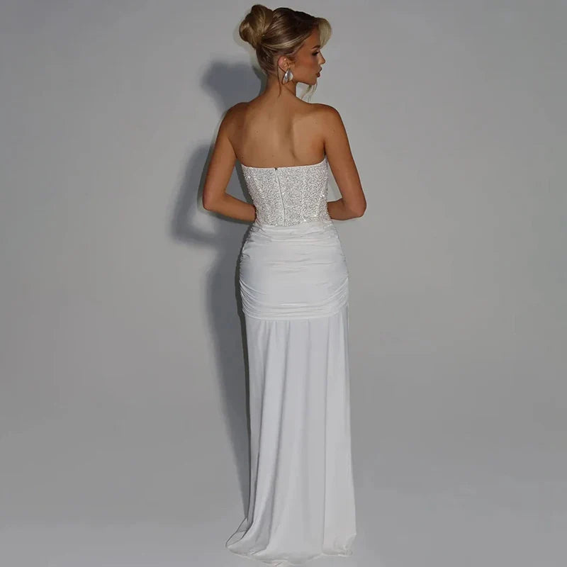 Strapless Lace Up Slim Maxi Dress
