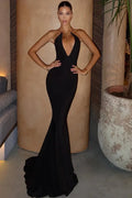 V Neck Off-Shoulder Backless Bodycon Maxi Dress