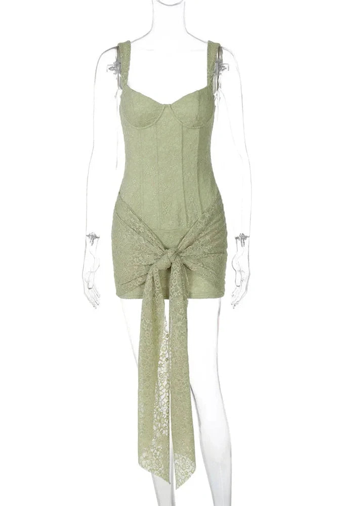 Lace Slim See-Through High Waist V-Neck Bodycon Mini Dress
