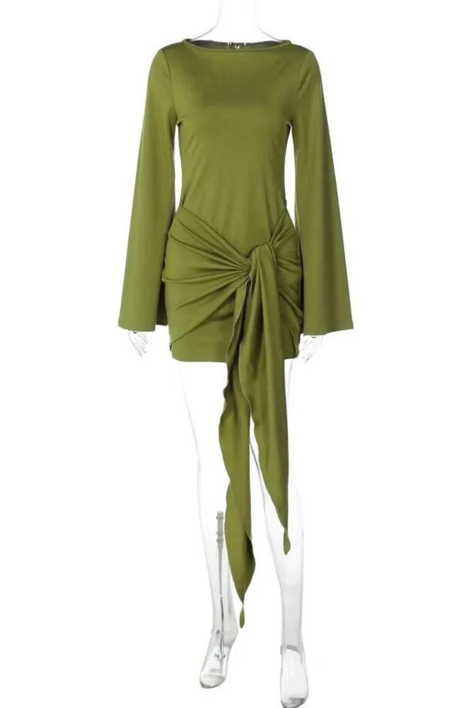 Long Sleeve O Neck High Waist Bodycon Mini Dress