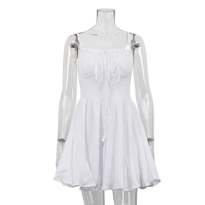 Lace-Up A-Line High Waist Pleated Mini Dress