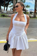 Elegant Backless A-Line Lace Up High Waist Mini Dress