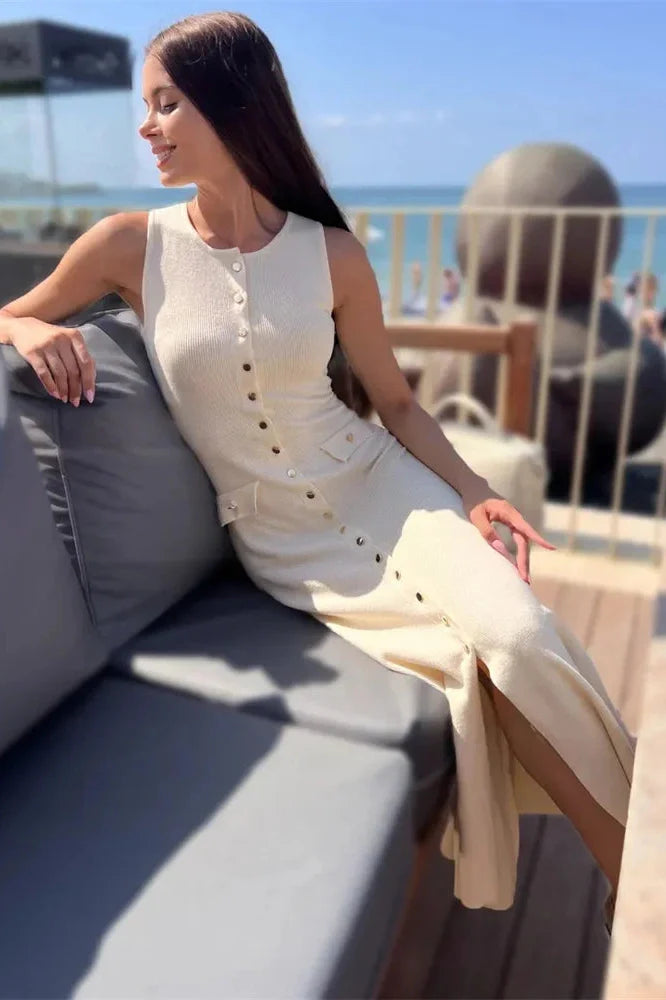 High Waist Slim Sleeveless Maxi Dress