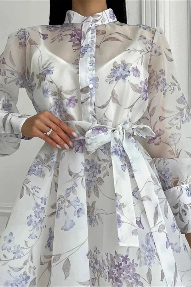Printed Lace-Up Long Sleeve Bodycon Mini Dress