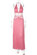 Lace Deep V-Neck Backless High Waist Slim Maxi Dress