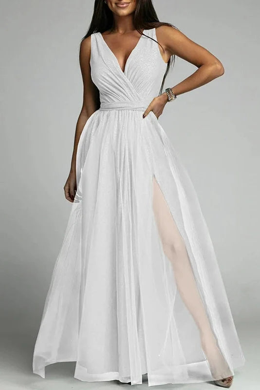 Elegant Lace Sleeveless V Neck Maxi Dress