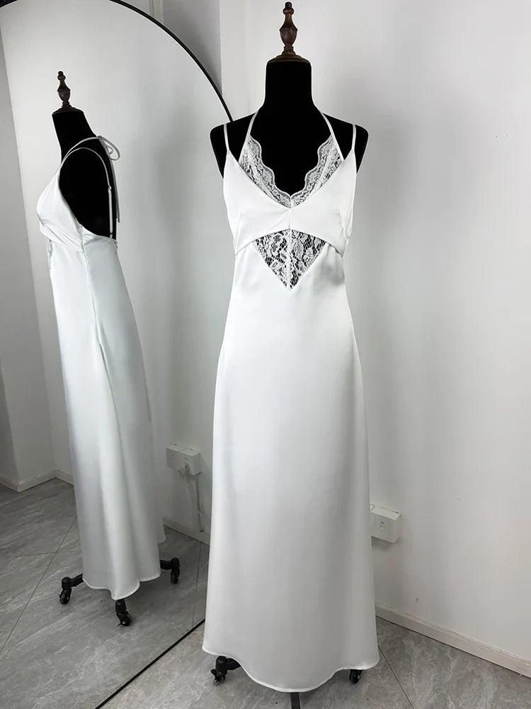 Hollow Out Lace High Waist Backless Maxi Dress