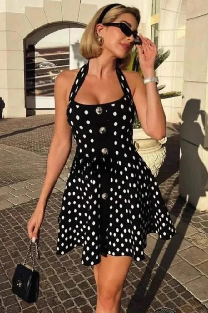 Backless Square Collar Sleeveless High Waist A-line Knit Mini Dress