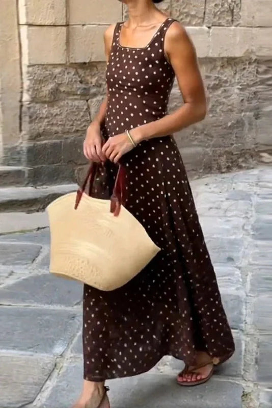 Elegant U-Collar Sleeveless Slim Backless High Waist Maxi Dress