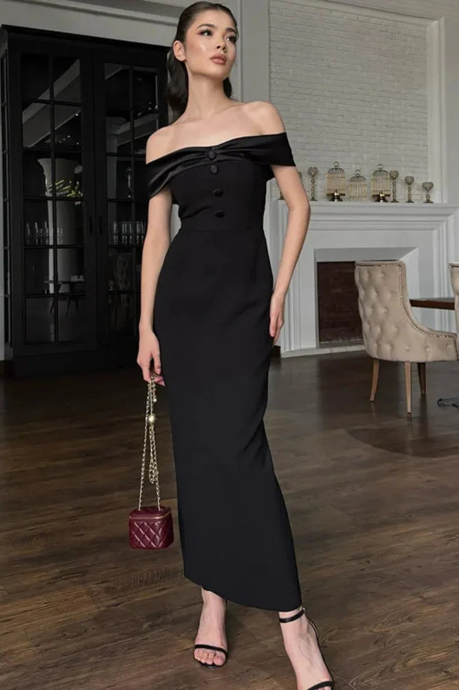 Off-Shoulder Strapless Sleeveless Backless Bodycon Split Maxi Dress