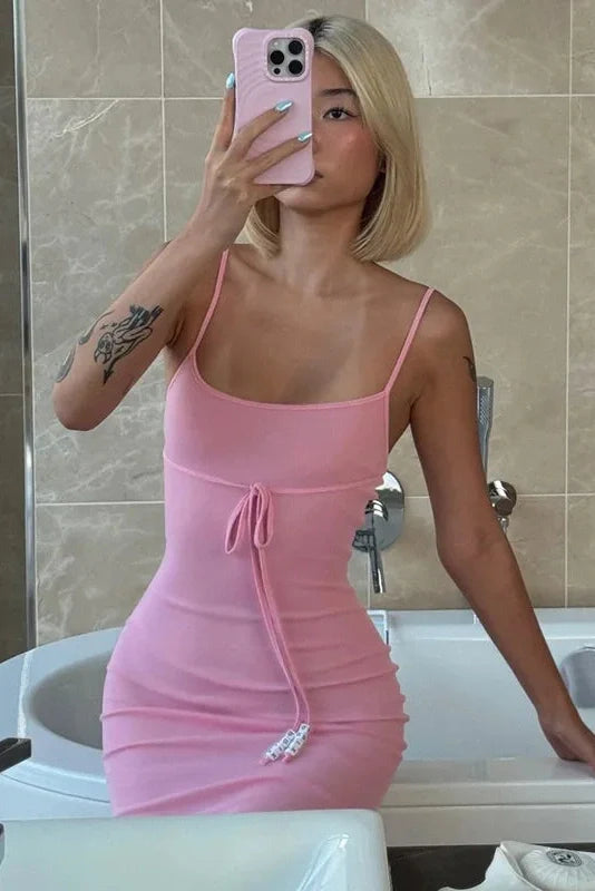 Spaghetti Strap Backless Slim Sleeveless High Waist Midi Dress