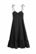 Patchwork Spaghetti Straps Slim Pleated Maxi Dress