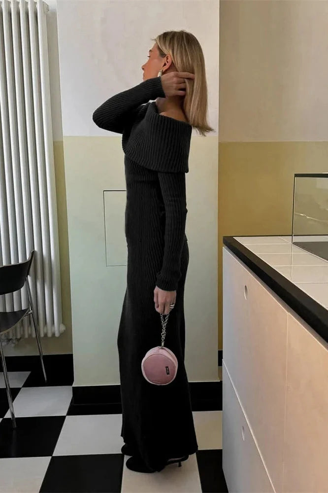 Off-Shoulder High Waist Maxi Dress