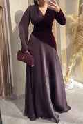Long Sleeve V-Neck High Waist Pleated Maxi Dress
