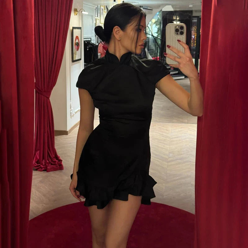 Elegant Short Sleeve High Waist Mini Dress