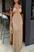 Hollow Out Backless V-Neck Knitted Maxi Dress