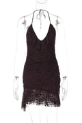 Hollow Out Lace  V-Neck Patchwork Bodycon Mini Dress