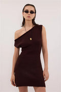 One Shoulder Knitted Slim Mini Dress