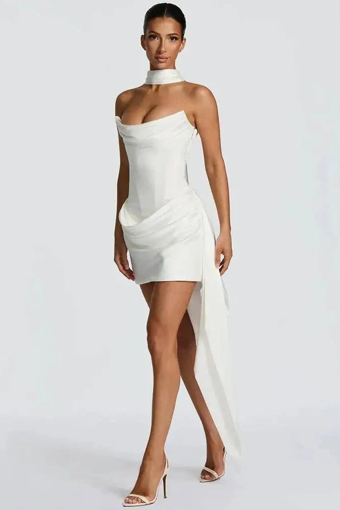 Off-Shoulder Strapless Sleeveless Backless High Waist Mini Dress