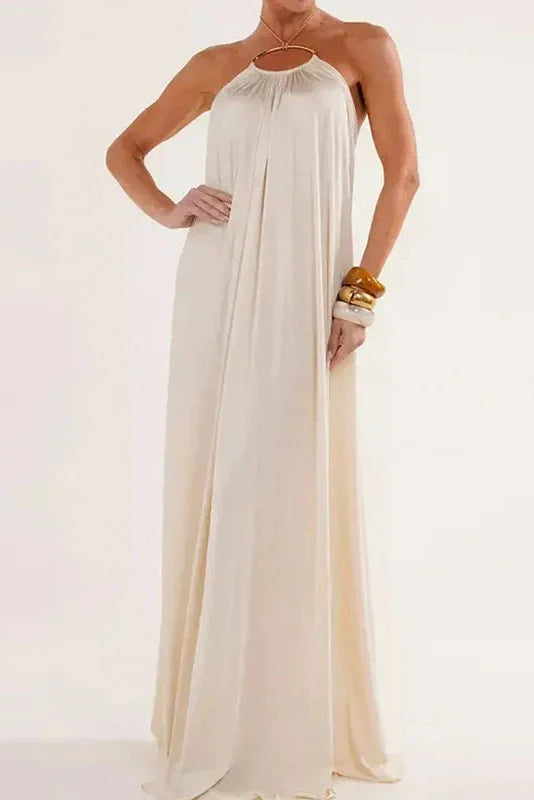 Elegant Hollow Out High Waist Backless Loose Maxi Dress