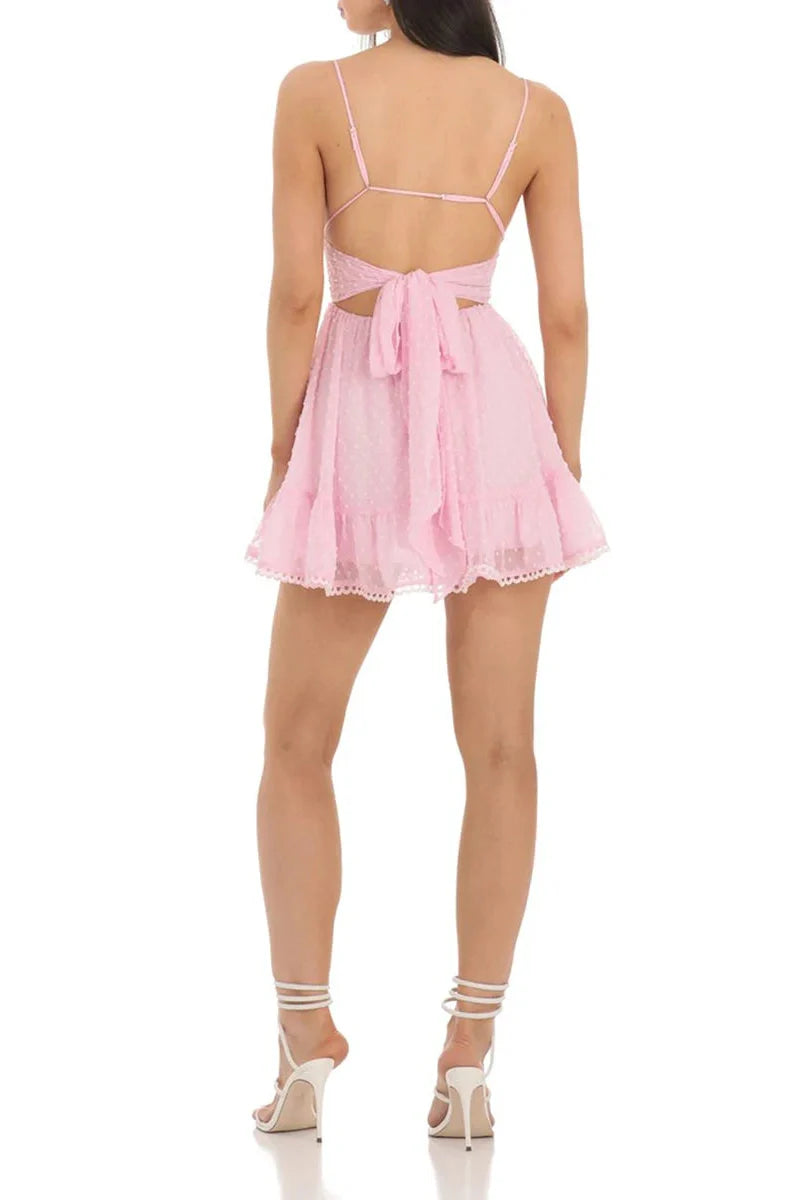 V-Neck Spaghetti Strap Sleeveless A-Line Mini Dress