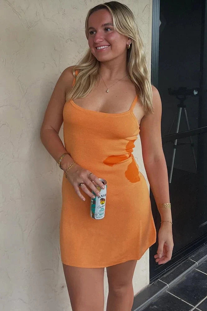 Spaghetti Strap Printed Knit Sleeveless Backless Mini Dress