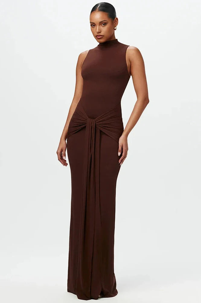 High Collar Sleeveless Bodycon Maxi Dress
