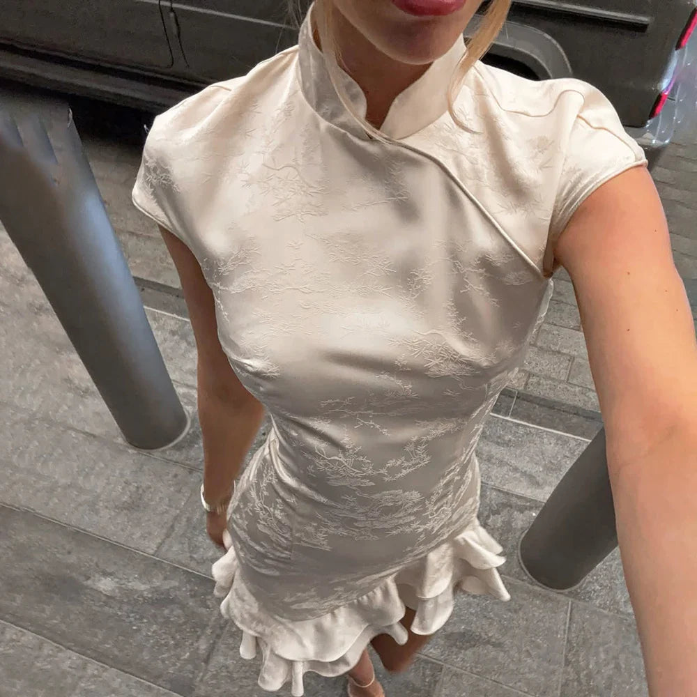 Elegant Patchwork Short Sleeve Mini Dress