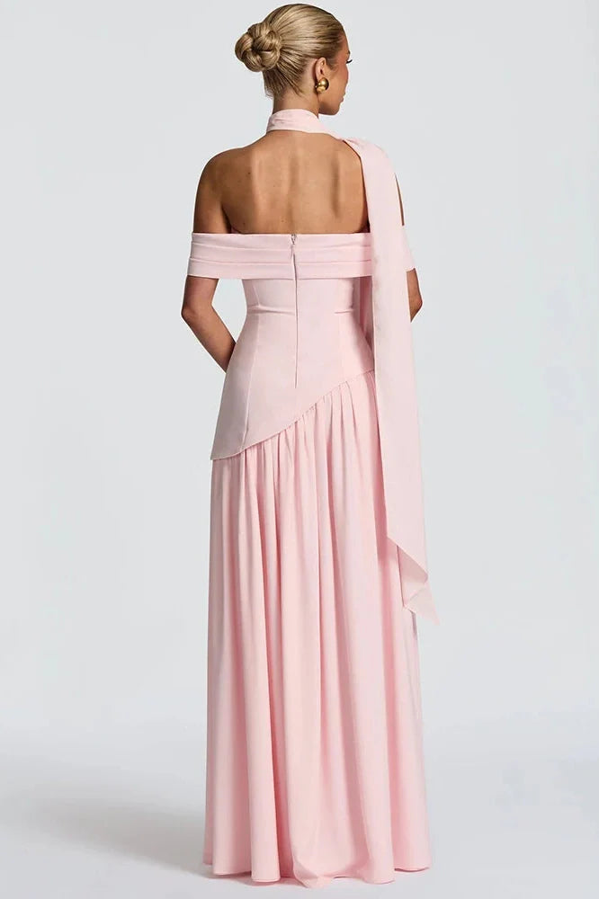 Off-Shoulder Backless Strapless Sleeveless Pleated High Split Maxi Dress