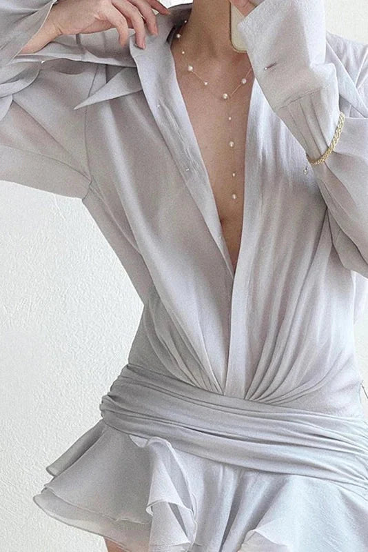 Pleated Mesh See-Through Loose Mini Dress