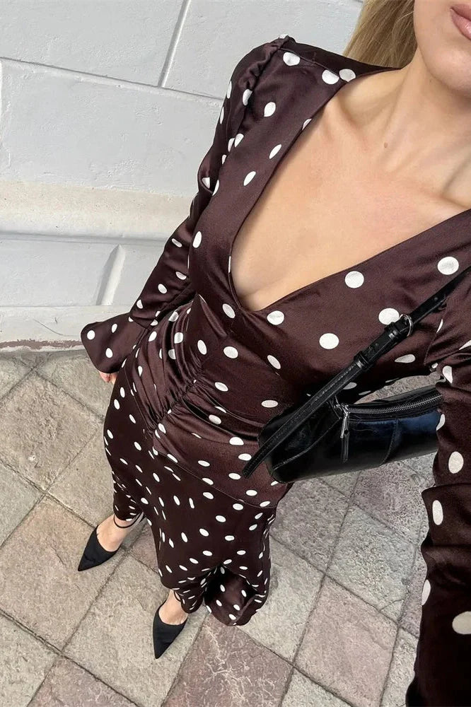 V-Neck Long Sleeve High Waist Maxi Dress