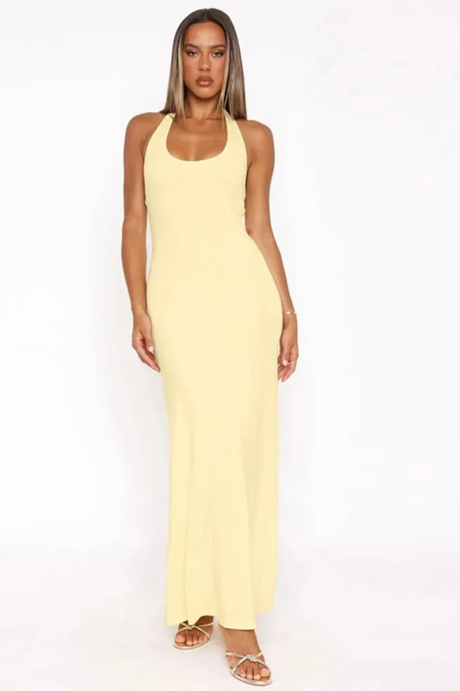 Backless U Neck Sleeveless High Waist Maxi Dress